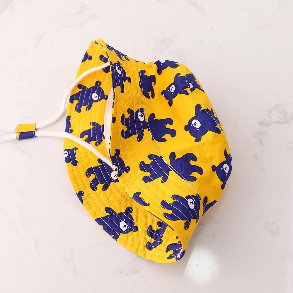 Primavera Verano lindo dibujos animados fino transpirable niños sombreros de cubo Unisex bebé sombreros para el sol con cuerda a prueba de viento para niños gorras al aire libre - imagen 5