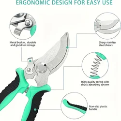 Tijeras de podar acero inoxidable con mango ergonómico verde