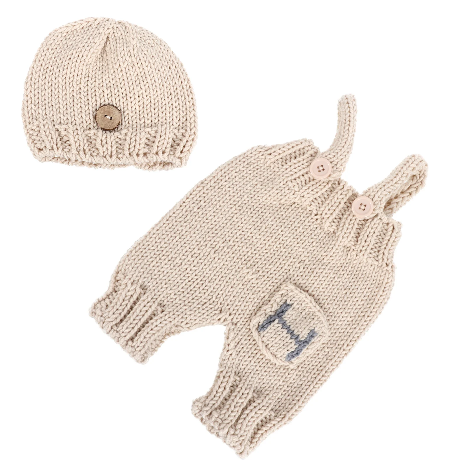 Conjunto de traje de punto para bebé con sombrero y pantalones con tirantes, bonito disfraz de bebé para accesorios de fotografía, celebración festiva de cien días