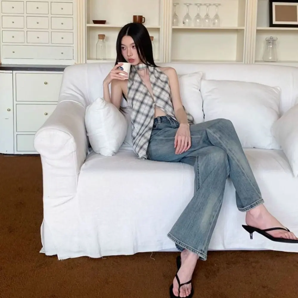 Camisola sin mangas con cuello Halter y rejilla a la moda, Tops cortos ajustados irregulares, chaleco con tirantes divididos para chica picante, viaje - imagen 4