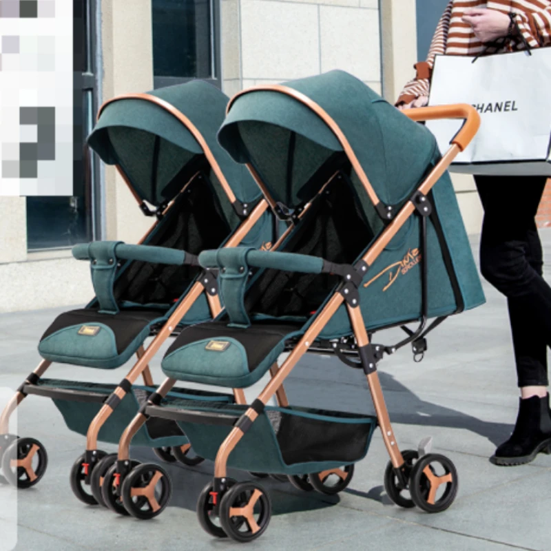 ‌ Cochecito de bebé compacto de 4 ruedas, sistema ultraligero plegable con una sola mano, asientos reclinables dobles, cochecito de viaje para padres ‌