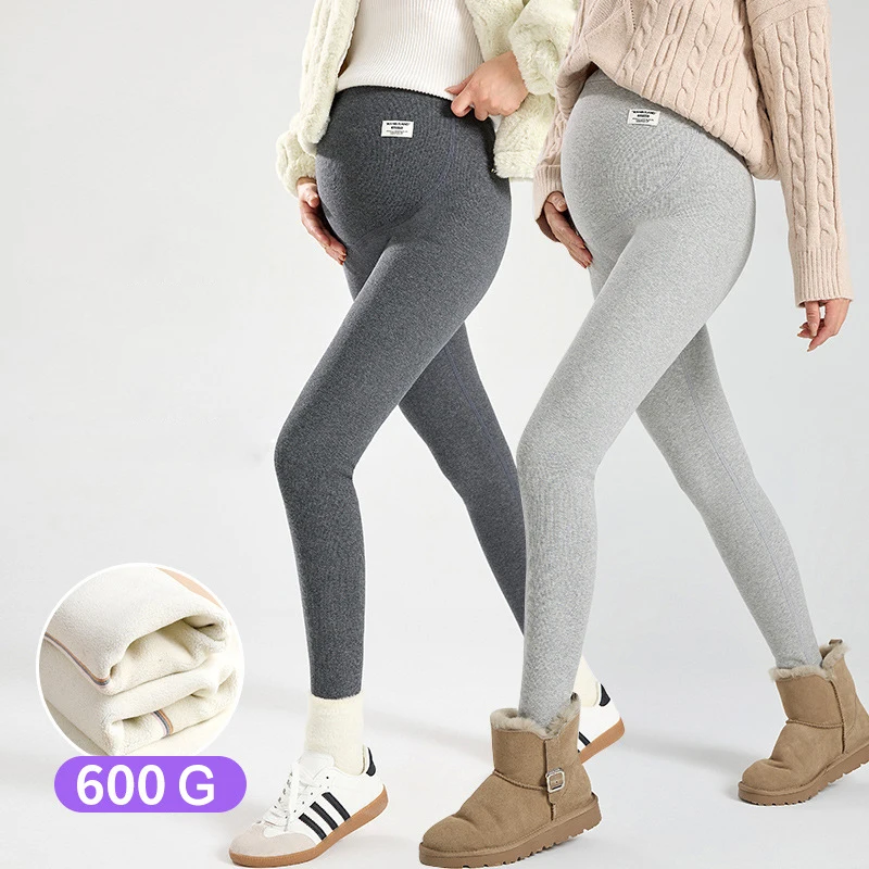 Pantalones de maternidad de talla grande, mallas de maternidad de cintura alta con soporte para el vientre de algodón, pantalones de lana de otoño e invierno para mujeres embarazadas