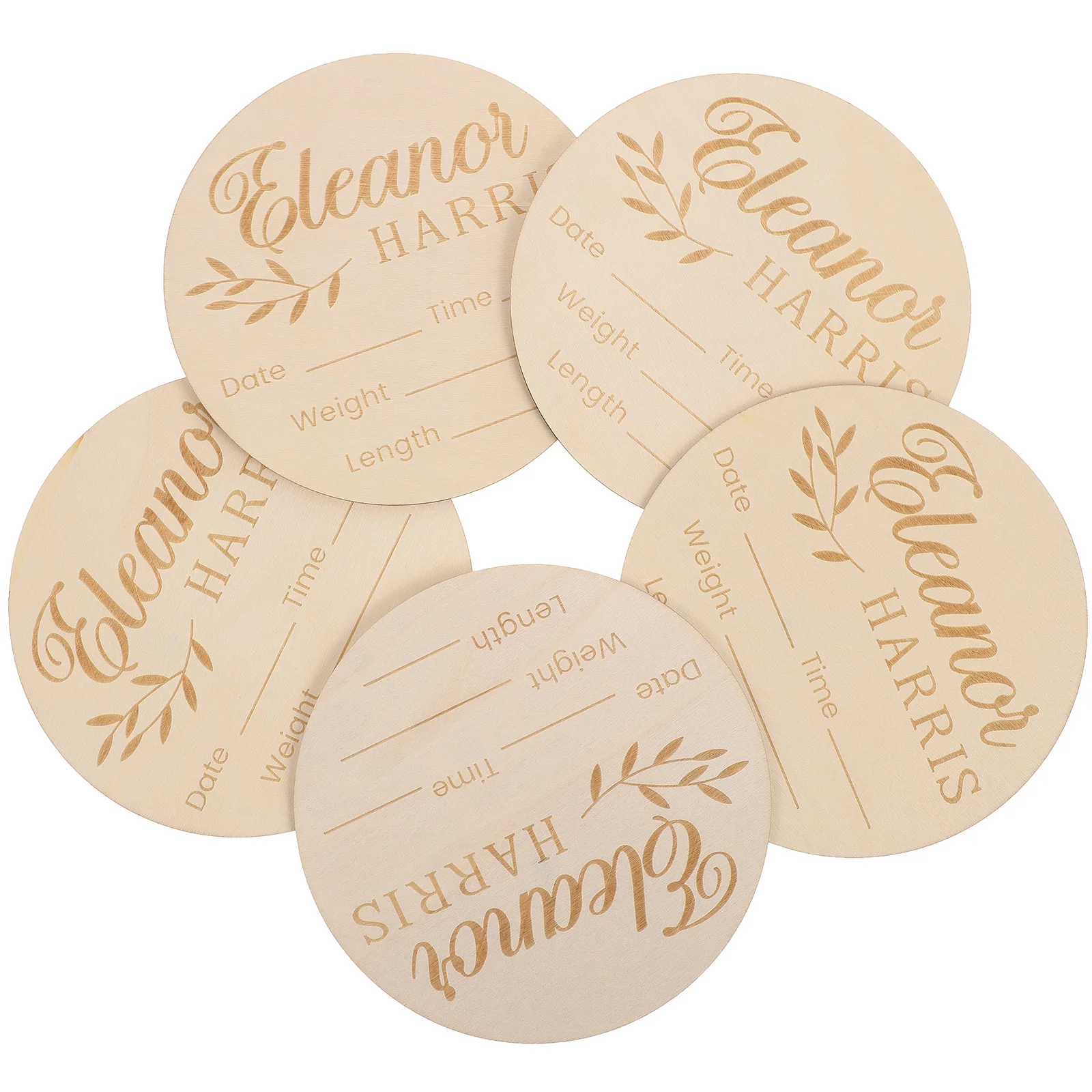 Tablero de anuncios de nacimiento de bebé de madera, señal de nombre de corazón para recién nacido, accesorio para fotografía, regalo para bebé, letrero de anuncio para recién nacido, 5 uds. - imagen 5