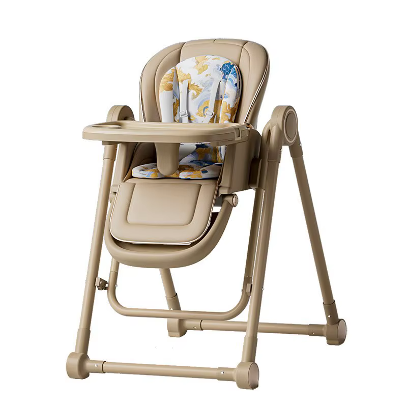 Silla alta de comedor para bebés reclinable, plegable y ajustable