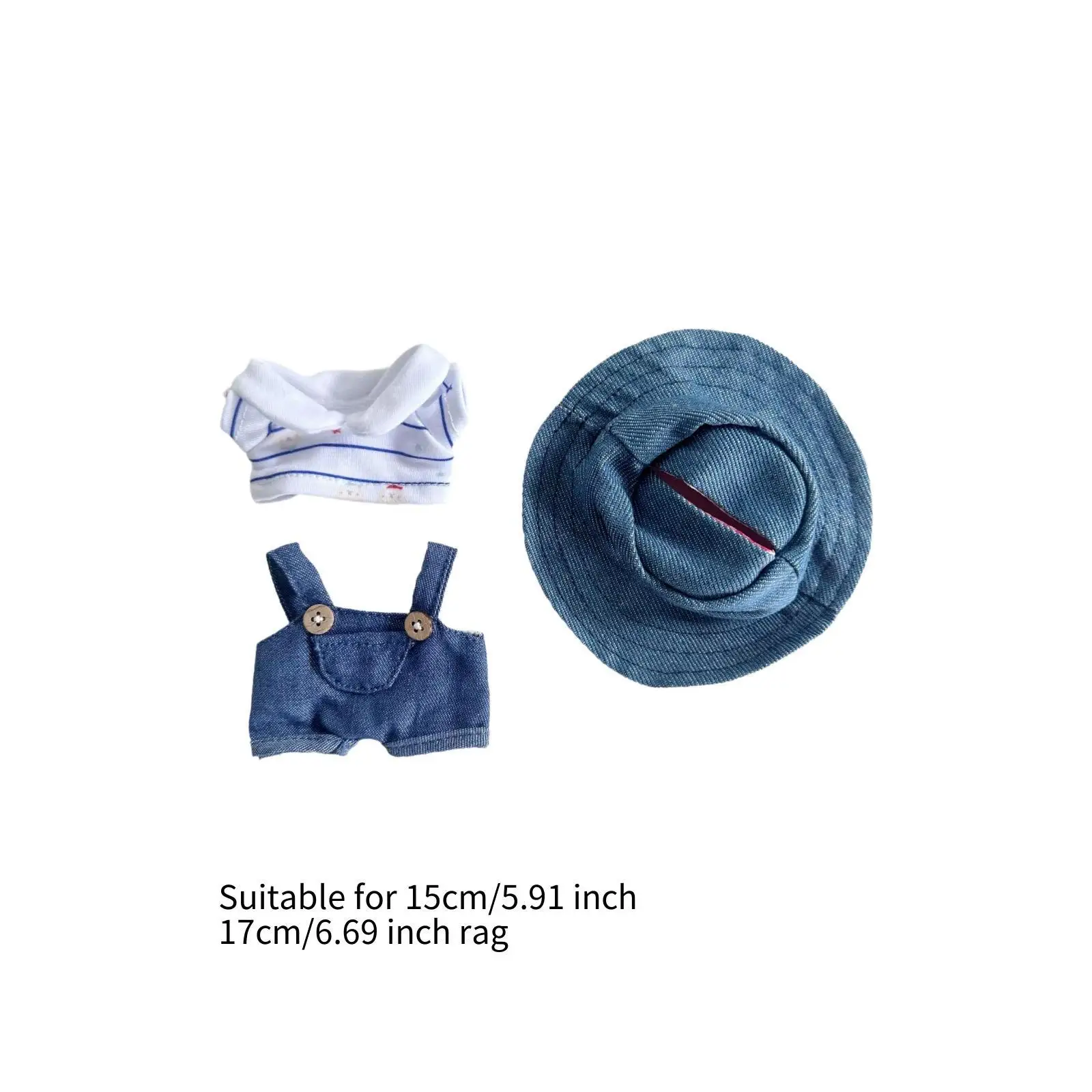 3x Fashion Dolls Suspender Pants with T Shirt Hat, Miniature Clothes Accessory, Handmade Clothing for 15-17cm Dolls