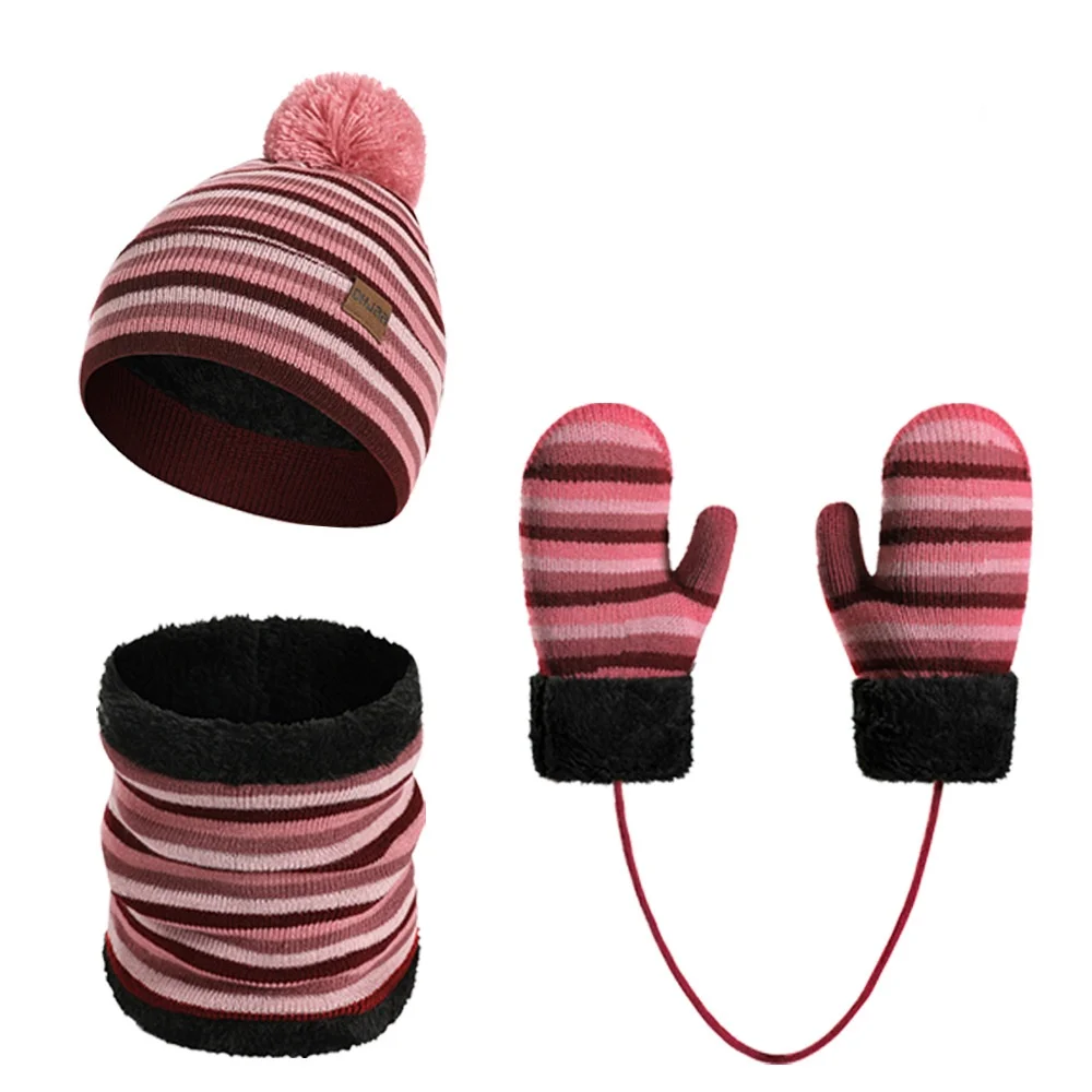 Gorro de invierno Unisex para niños, conjunto de guantes y bufanda para el cuello, bufanda cálida tejida, gorro de lana con protección para los oídos, gorro para niños, 3 uds. - imagen 2