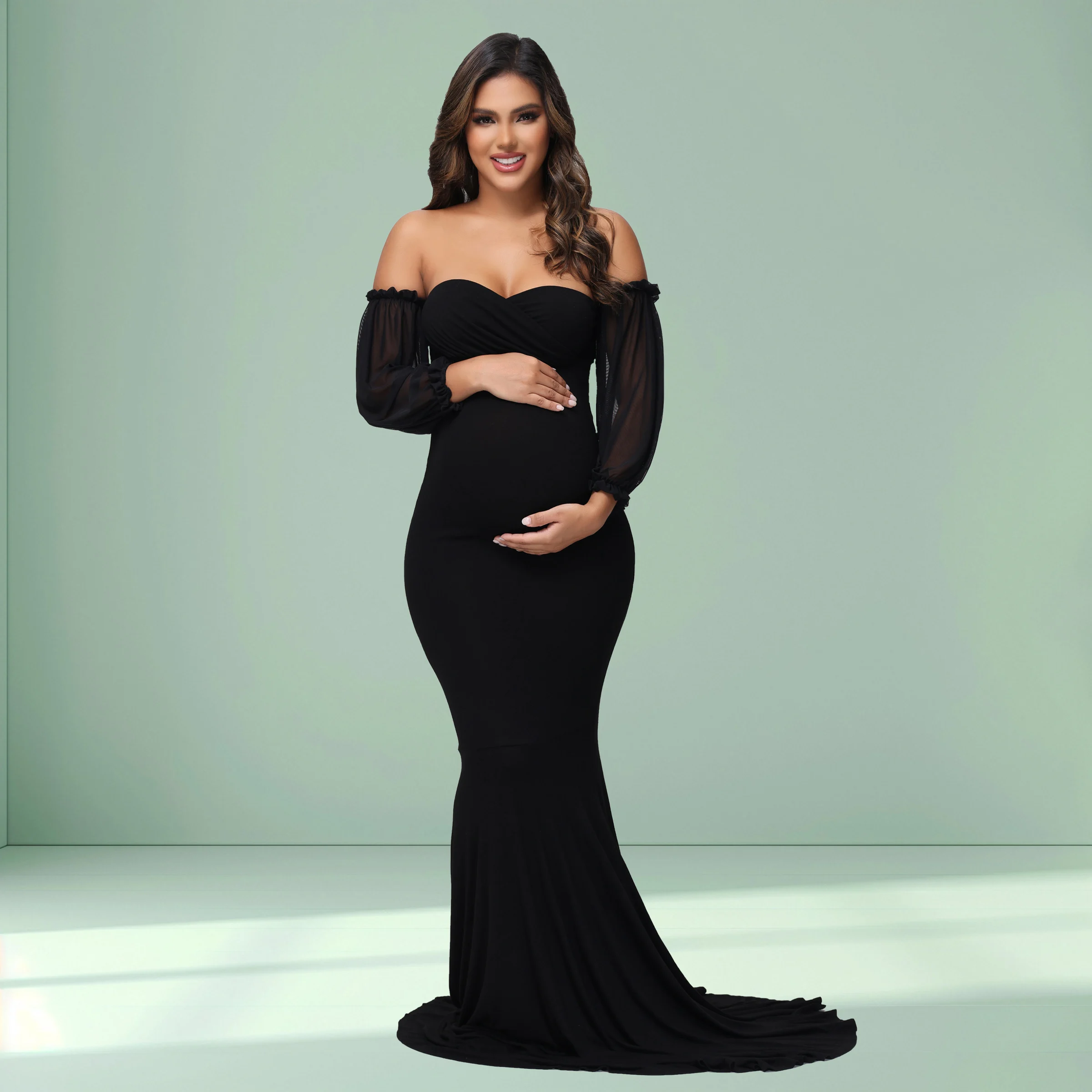 Vestido premamá de malla con hombros descubiertos - imagen 2