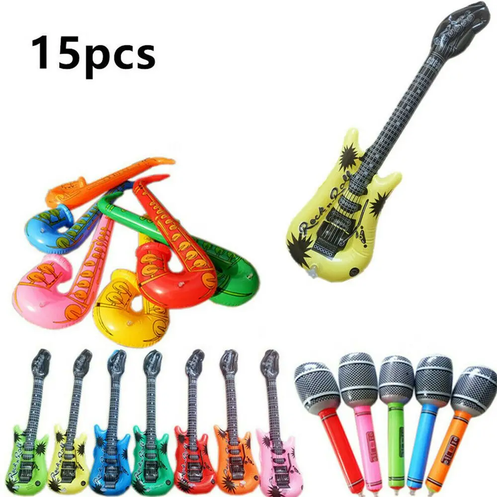 Juego de globos de música de instrumentos inflables, instrumento de simulación, guitarras, saxofones, micrófonos, juguete de fiesta, 15 piezas