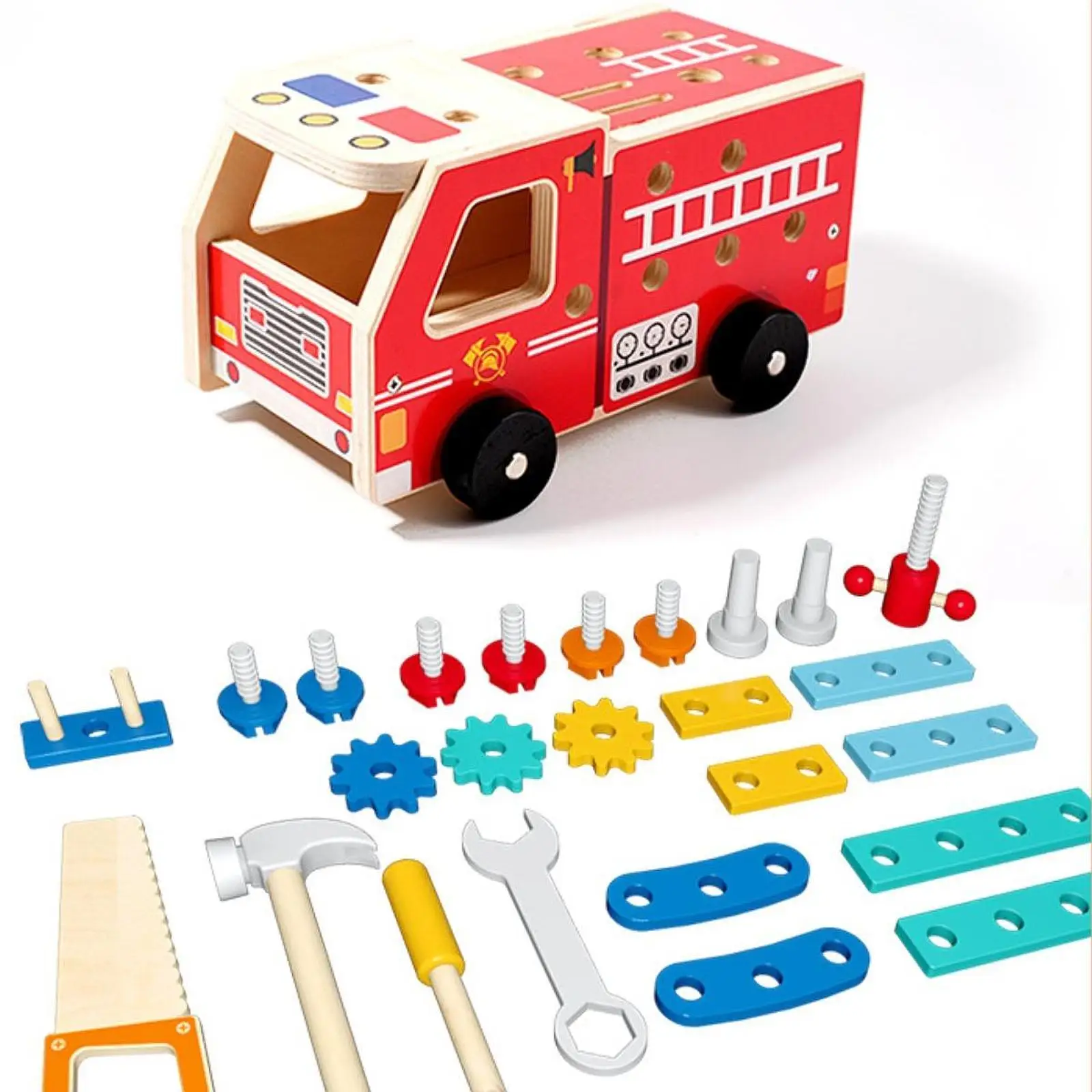 Kids Wooden Truck Tool Set Pretend Play Tool Kit for Ages 3 4 5 6 Boys Girls