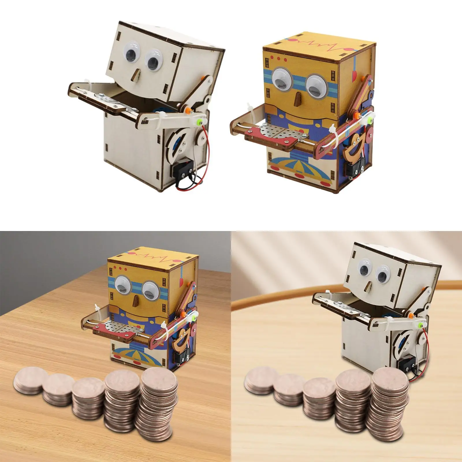 Wooden Science Experiment Set Robot Coins Savings Bank Creative 3D Puzzles