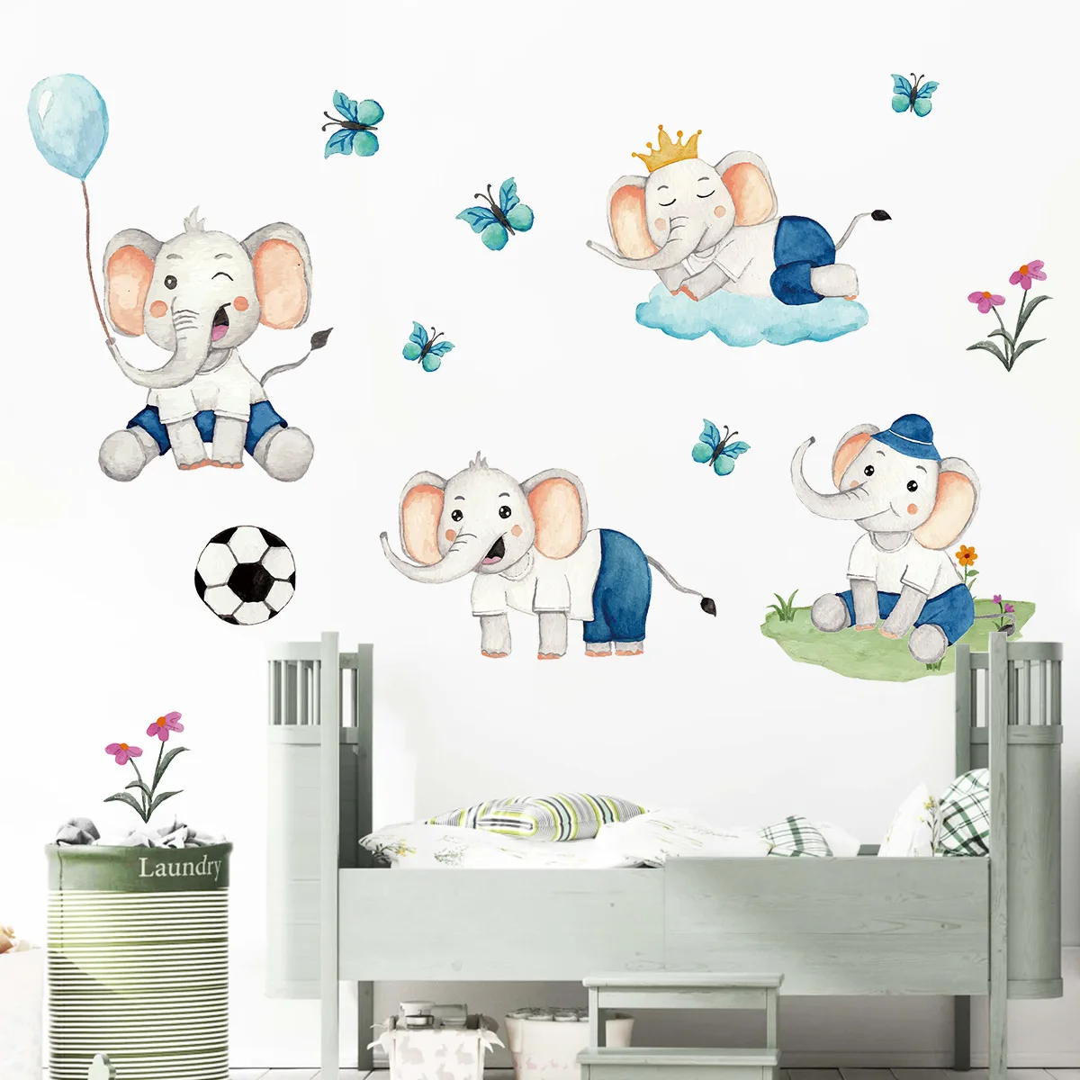 Pegatinas de pared de elefante bebé de dibujos animados, pegatinas de decoración para habitación de niños, calcomanías para guardería, papel tapiz artístico de pared para aula y jardín de infantes - imagen 4