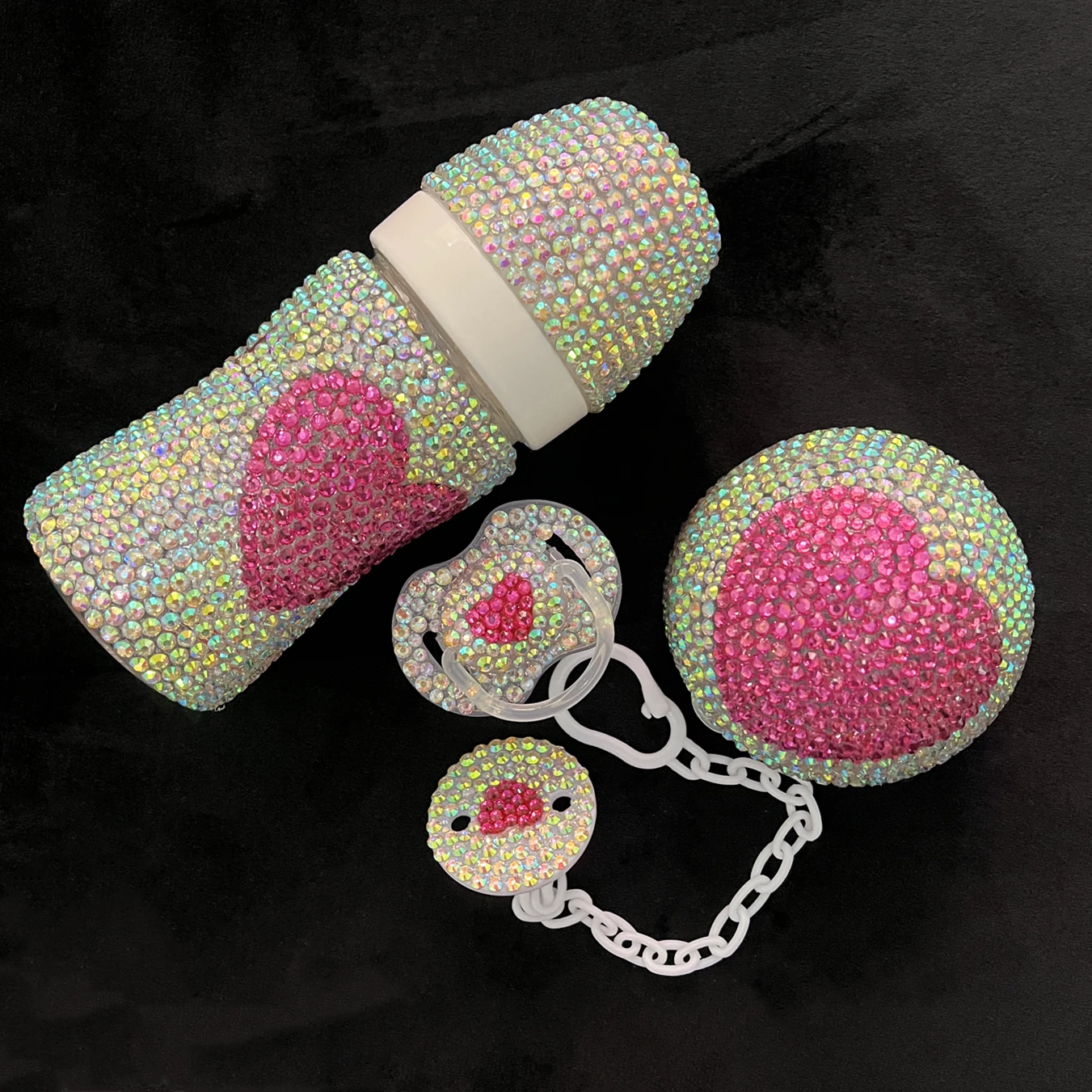 Juego de Clips de chupete y biberón dorados de cristal hecho a mano, decoración de guardería, corona de ala angular para niña recién nacida, 0-6m - imagen 4