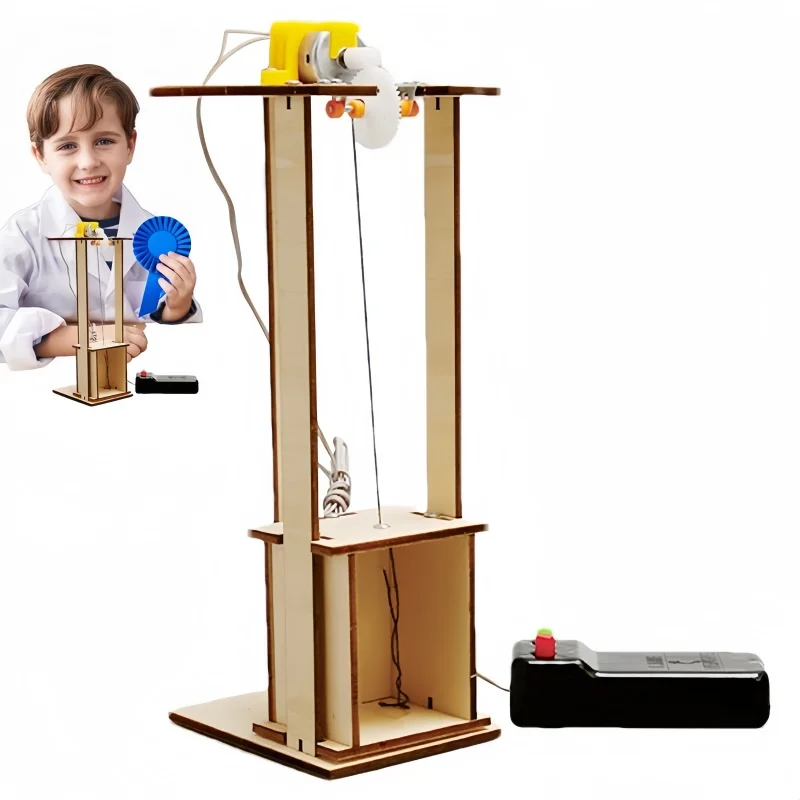 Modelo de elevador de madera para niños, juguete de ciencia, tecnología, material didáctico de física, Kit de ladrillos DIY, juguetes educativos de aprendizaje para niños
