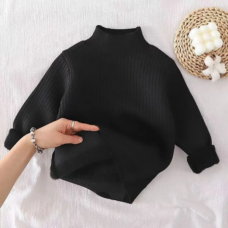 2025 Otoño/Invierno suéter de cuello alto Unisex para niños, forro polar grueso de estilo coreano, capa Base de Color sólido cálida y versátil - imagen 3