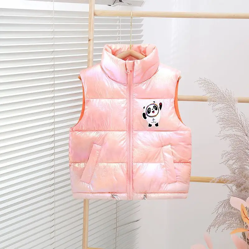 Chaleco de invierno con cuello levantado para niños, chaleco grueso de moda informal de tendencia colorida para niñas y niños, chaleco de algodón cálido con estilo de dibujos animados para niños - imagen 3
