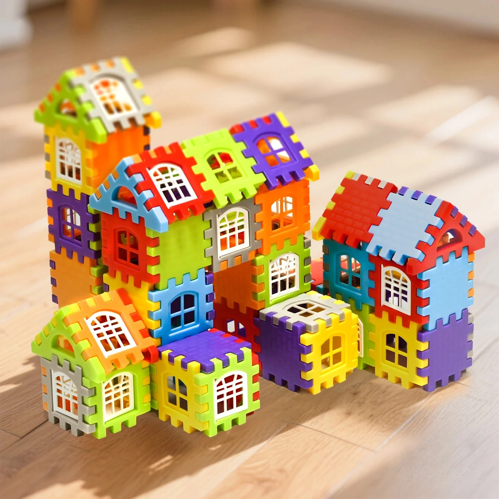 Juego de casas de construcción para niños, bloques de construcción de simulación DIY, diseño de ventana, rompecabezas creativo de colores, juguetes, regalo de cumpleaños, 25/140 Uds. - imagen 2