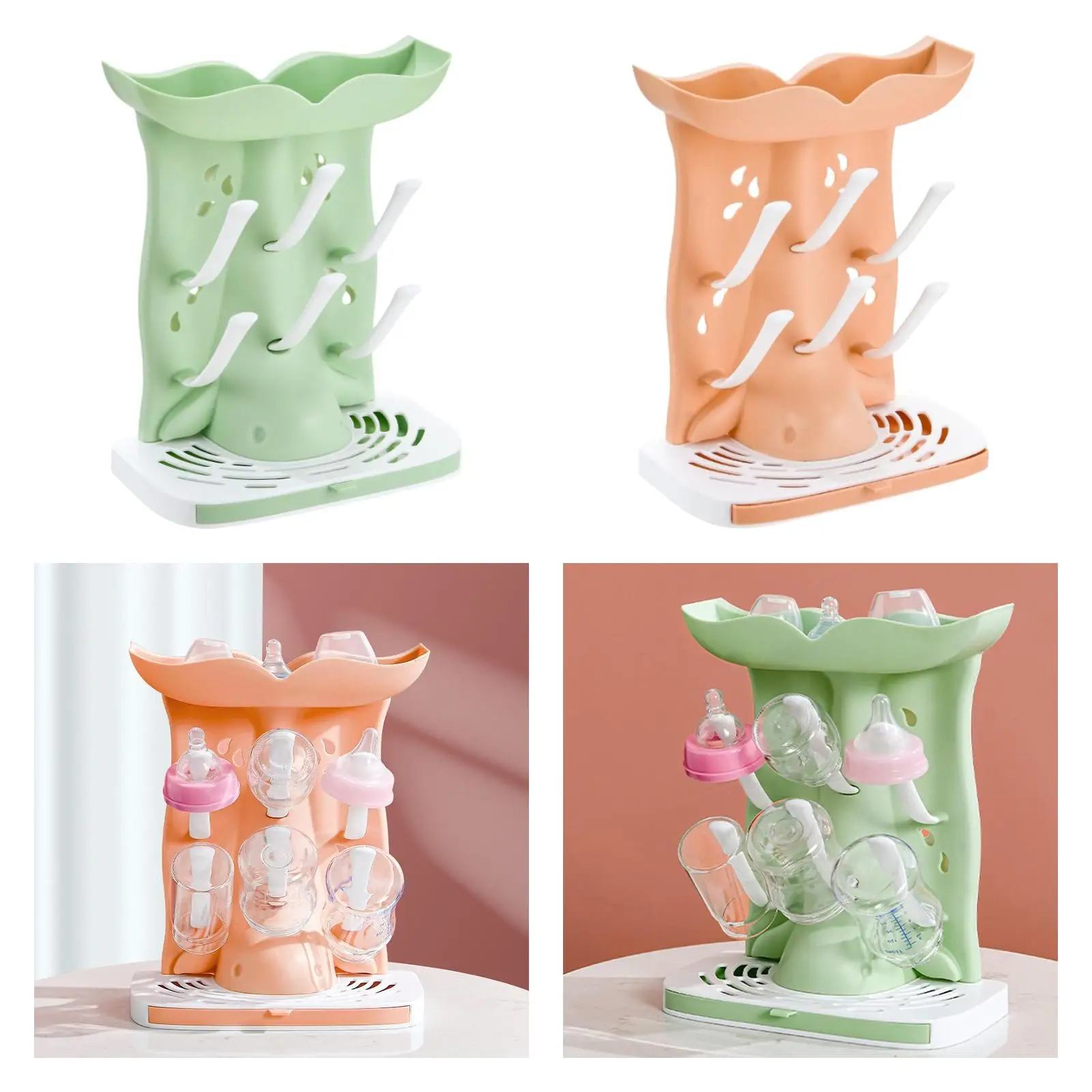 Tendedero para biberones, 6 ganchos, encimera, fácil de limpiar, soporte para pezones multifuncional portátil, accesorios para bebés con bandeja de goteo - imagen 4