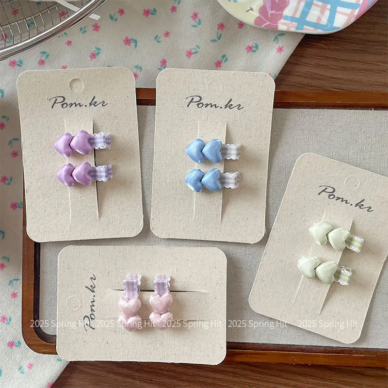 Nuevo estilo coreano a cuadros corazón envoltura completa pinzas para el cabello para niña dulce estilo corazón flequillo lateral frente Clip plano accesorios para el cabello
