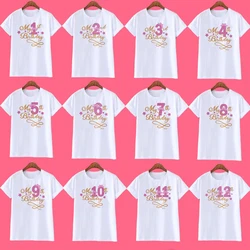 Camisetas con números de cumpleaños de verano para niñas, camiseta de manga corta, talla 1-12 años, ropa de fiesta para niños, Tops, regalos de cumpleaños para niñas