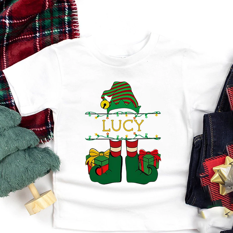 Camiseta de Navidad personalizada con nombre personalizado, camisa para niños pequeños, ropa para niños y niñas, camisas de Navidad para niños, camiseta de regalo para fiesta de Navidad para niños