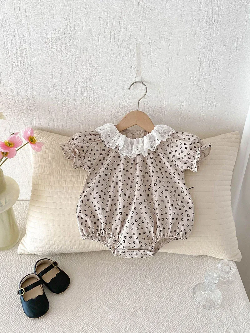 MILANCEL, nuevo mono Floral de verano para niñas, mono de flores con cuello de encaje para bebés, mono infantil con mangas abullonadas de una pieza - imagen 3