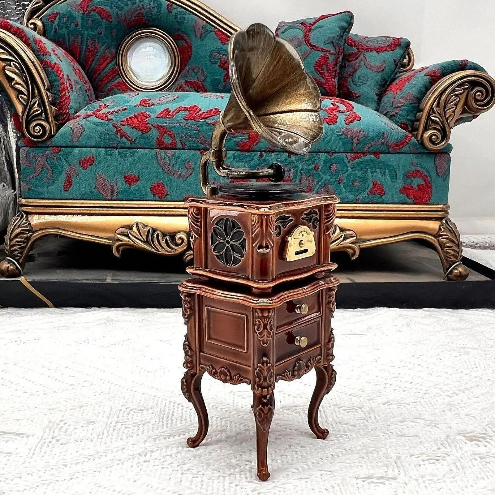 Miniature Gramophone 1:12 Scale with Cabinet Retro for Micro Landscape Decor