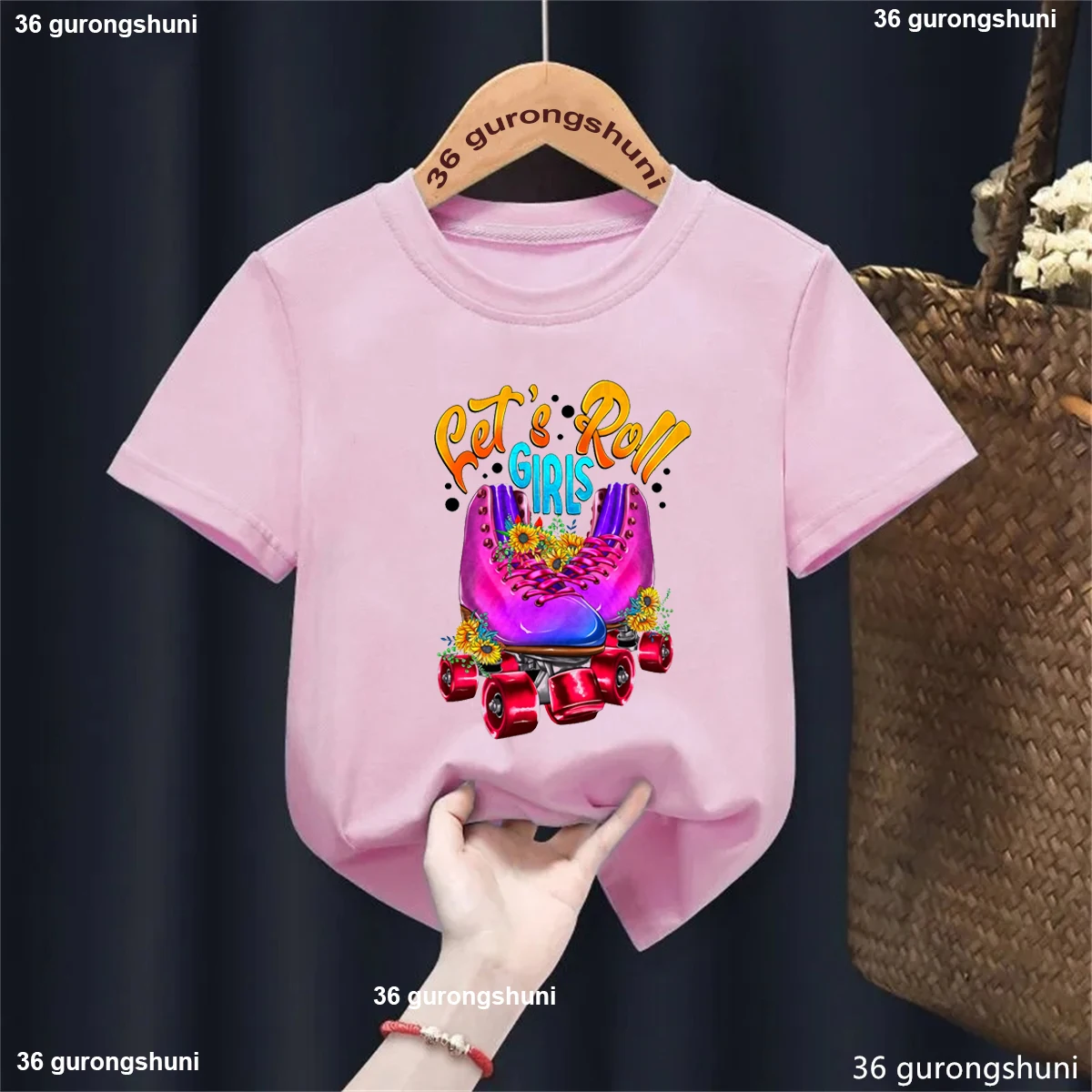 Camiseta con estampado con dibujo de Let'S Roll Girl, ropa para niños con alma de patinaje sobre ruedas para niñas, camiseta divertida Harajuku Kawaii para niños - imagen 2