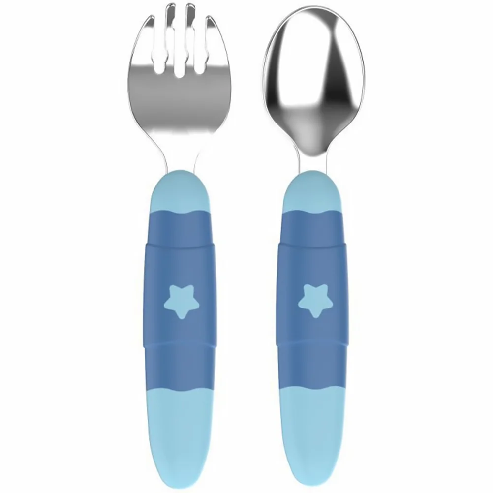 Juego de tenedor y cuchara de acero inoxidable para bebé, utensilio ligero y ergonómico para niños pequeños, vajilla para entrenamiento de alimentación, mano y ojo, 1 Juego - imagen 5