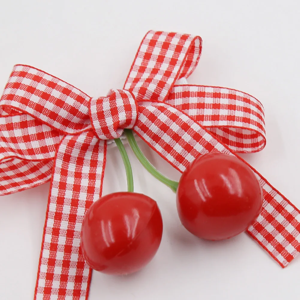 4 unids/lote Vintage cereza BB pasadores rojo a cuadros arco pinzas para el cabello para princesa recién nacido niñas niños horquillas horquillas - imagen 5