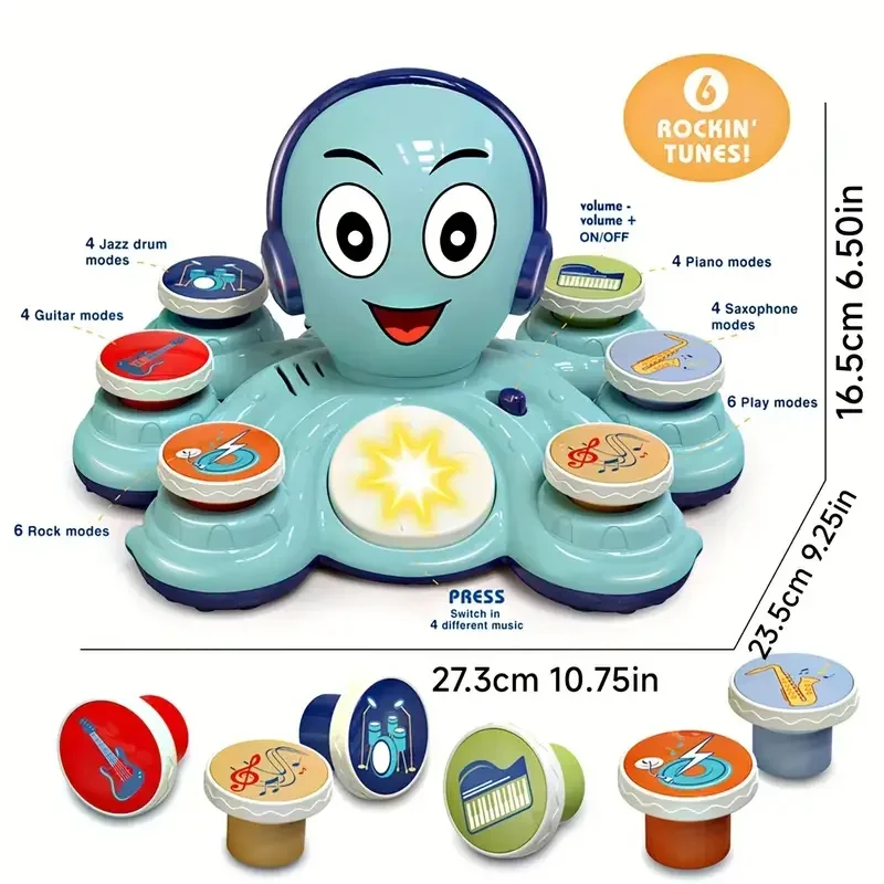 Juguetes musicales para bebés, juguetes de aprendizaje para niños pequeños, juguetes de música de pulpo, instrumentos educativos musicales para niños en edad preescolar, juguete para cumpleaños - imagen 2