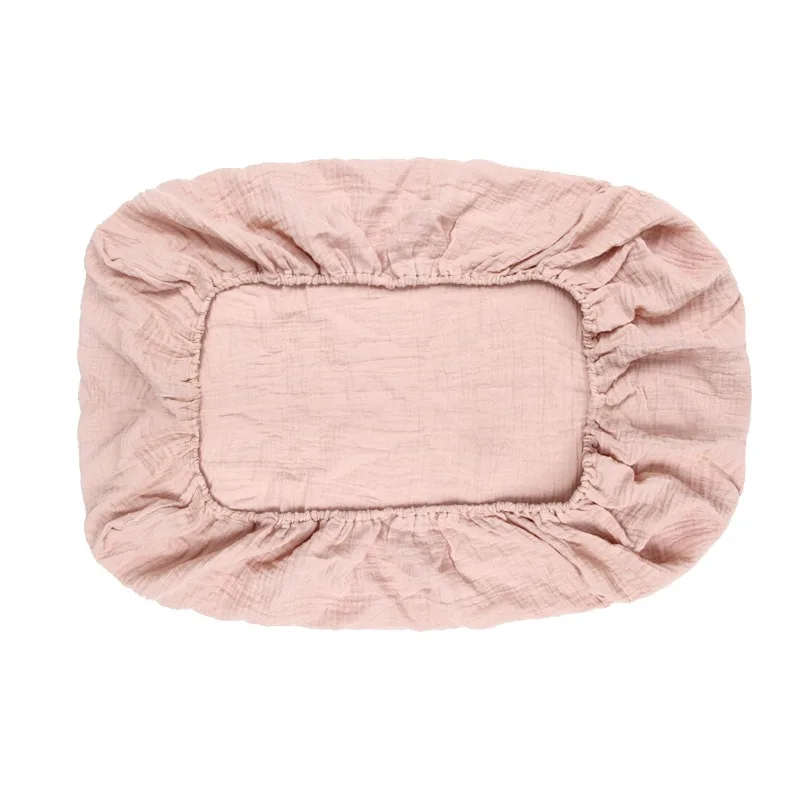 Sábana ajustable para cuna de muselina arrugada de algodón 100% para bebé, suave, transpirable, Color sólido, funda de colchón para cuna de bebé, ropa de cama - imagen 5