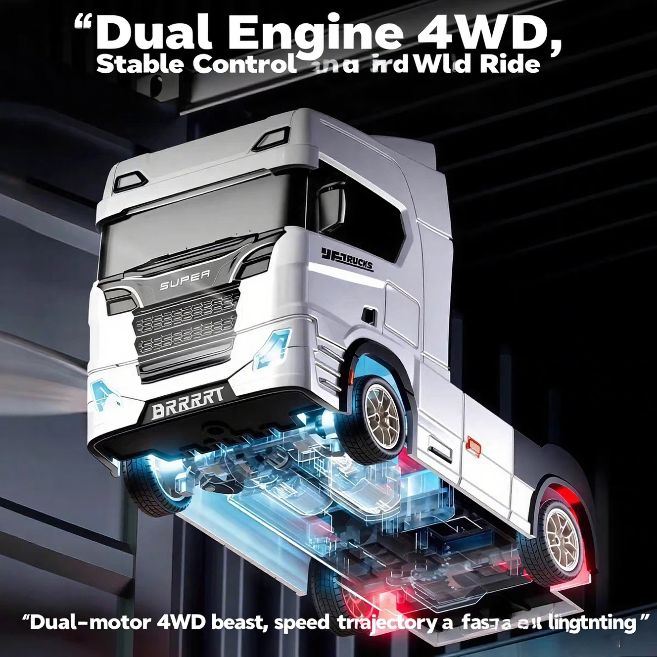 Camión semirremolque RC 1/43, juguete de mesa, Tractor de aleación, Control remoto, coche a la deriva, 2,4G, 4WD, giroscopio incorporado, luz y sonido - imagen 3