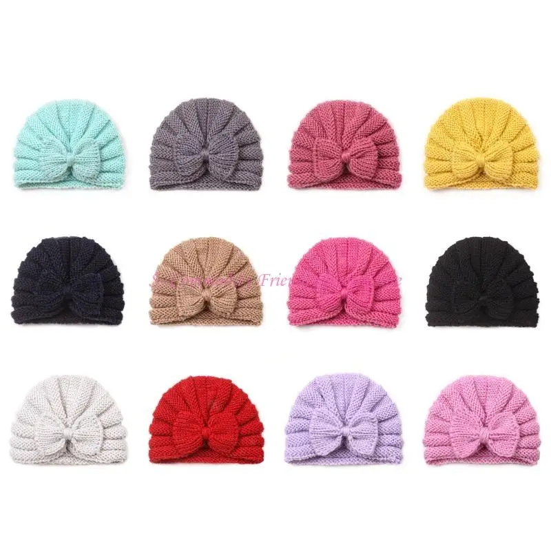 85AE Gorro tejido a gorro tejido a mano, gorro con nudo lazo para niñas pequeñas para cabeza A - imagen 5