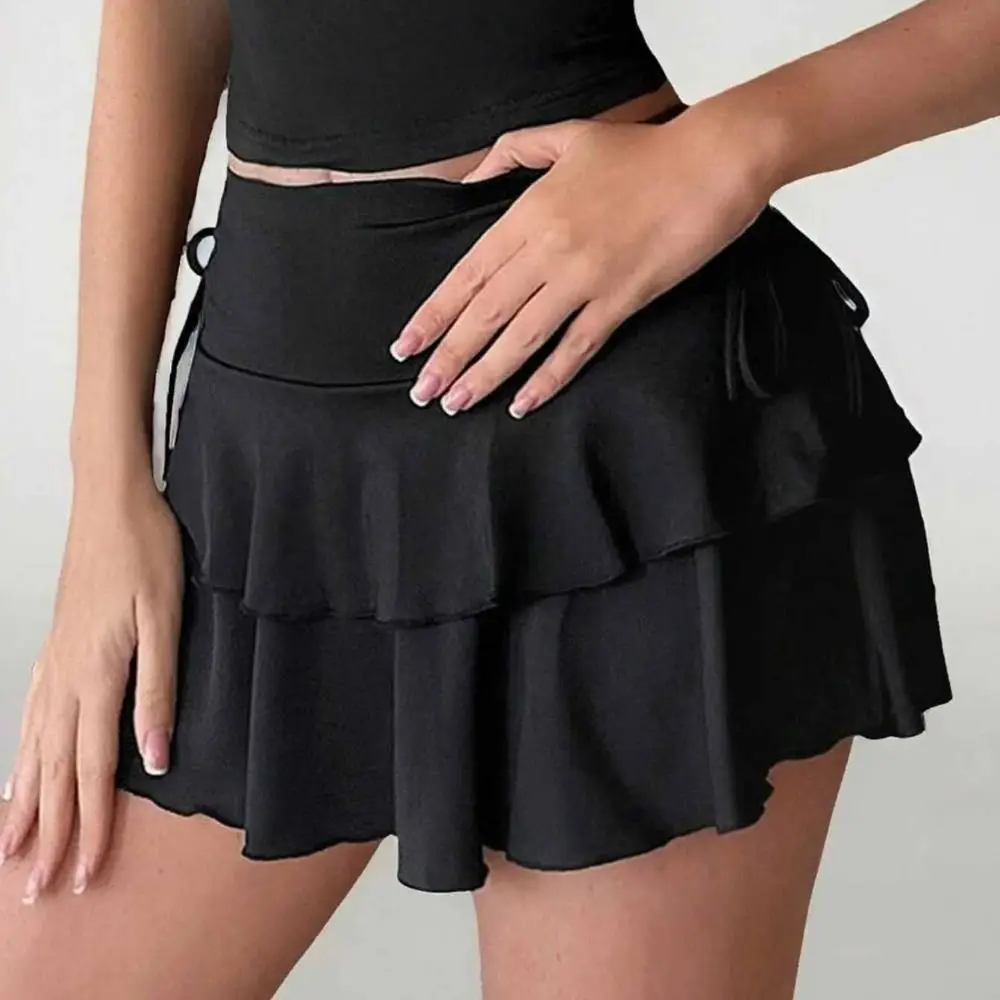 Minifalda de niña acampanada pastel con cordones y volante plisado - imagen 2