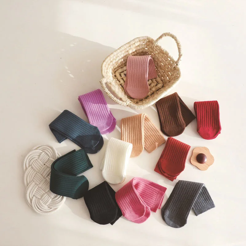 Calcetines rectos de primavera para niños de 0 a 6T, versátiles, 12 colores, calcetines hasta la pantorrilla para niñas, medias a rayas de Color sólido para niños - imagen 2
