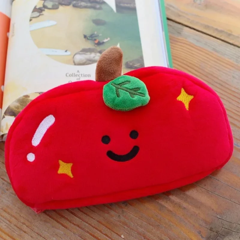 Bolsa para bolígrafos bordada de doble cara con dibujos animados, estuche para lápices de felpa de manzana, organizador de papelería, bolsa de cosméticos, regalo para niños, 1 ud. - imagen 2