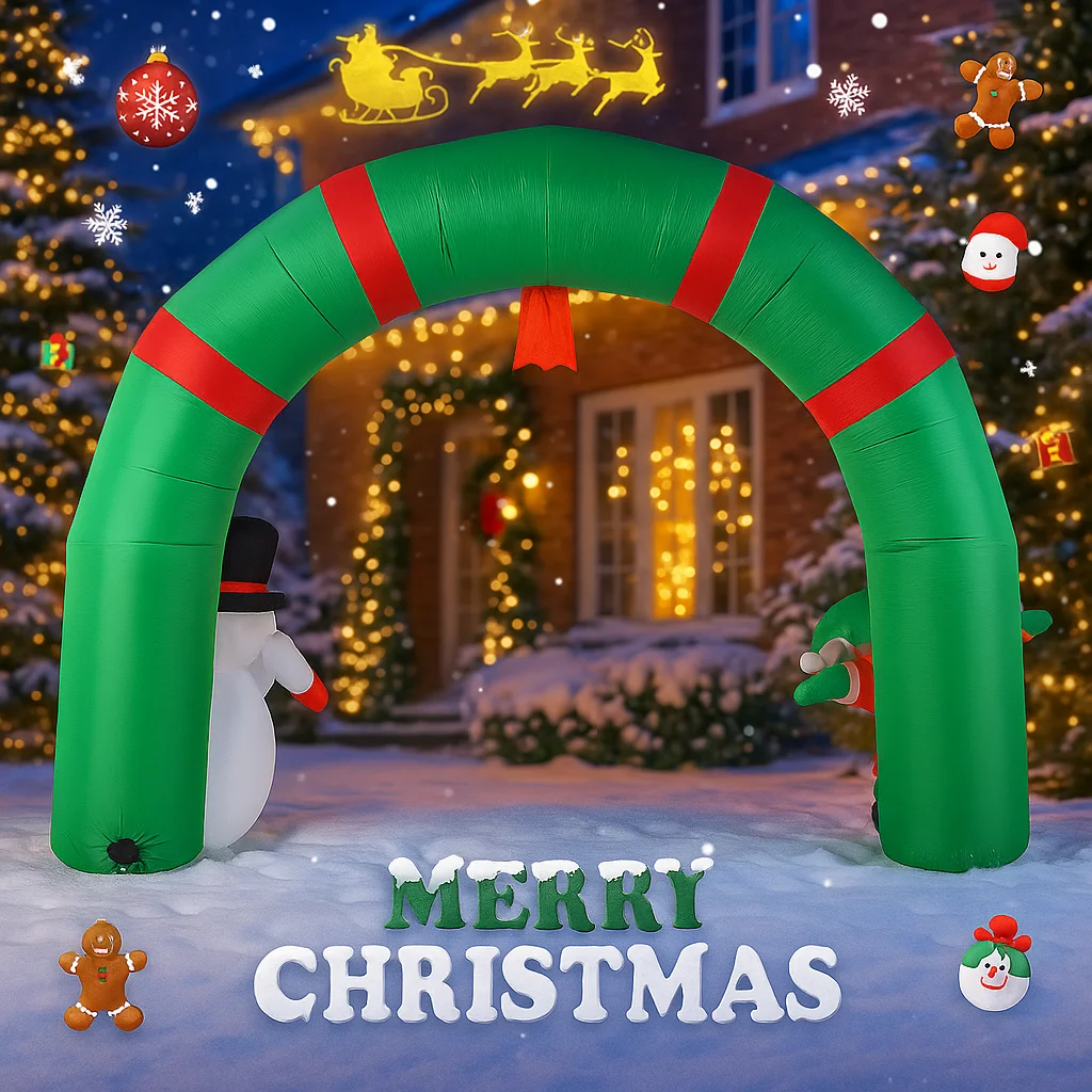Arco inflable navideño gigante con muñeco de nieve y luces LED - imagen 3