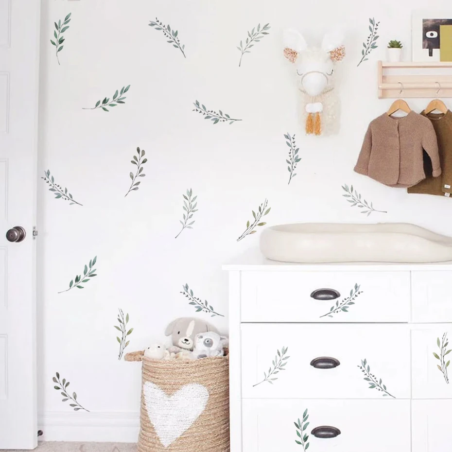 Pegatinas decorativas de ramas con hojas verdes – Acuarela para pared - imagen 4