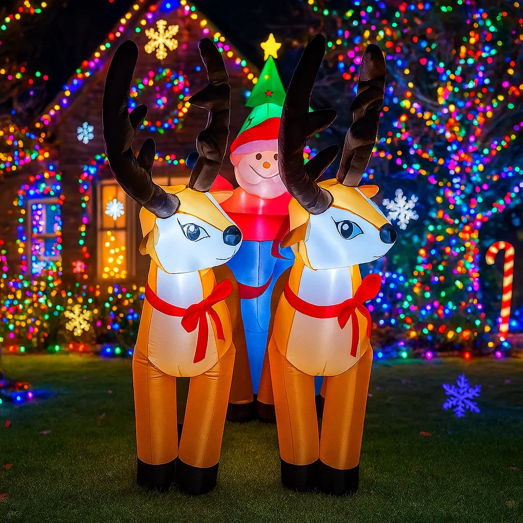 Decoración navideña al aire libre de 8,5 pies, Reno, Papá Noel, inflable, decoración de fiesta de patio de Navidad, adornos navideños, luces, juguete para el hogar - imagen 3