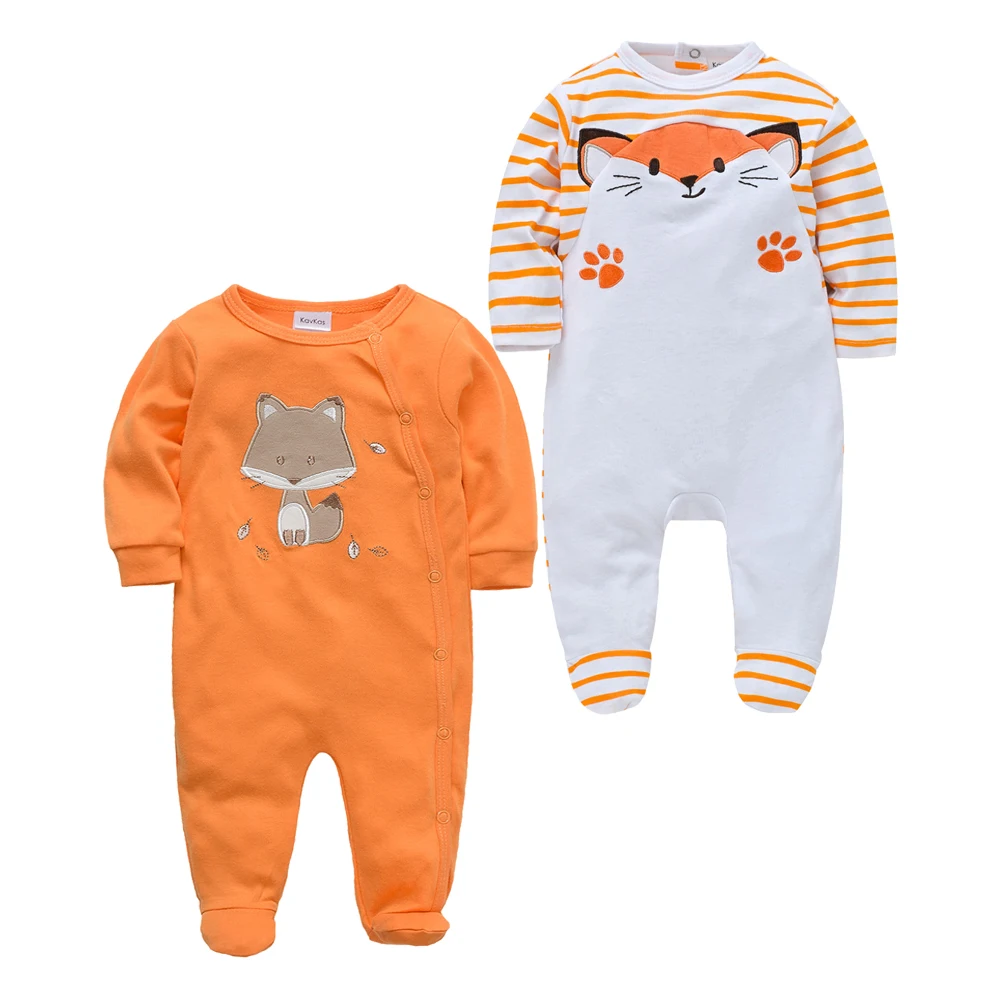 Kavkas-peleles con estampado de dibujos animados para bebé, ropa de algodón de manga larga para recién nacido de 0 a 12 meses, 2 unidades por lote
