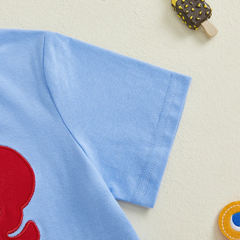 Suefunskry Camiseta informal de verano para niño pequeño, camisetas holgadas de manga corta con bordado de bandera americana de cangrejo y cuello redondo - imagen 4
