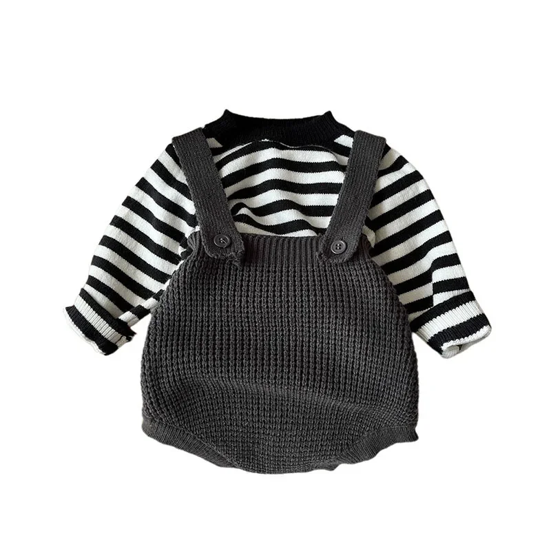 MILANCEL, nuevo conjunto de ropa de primavera para bebé, bonitos Tops tejidos a rayas para niñas + prendas de vestir generales para bebé con gofres - imagen 5