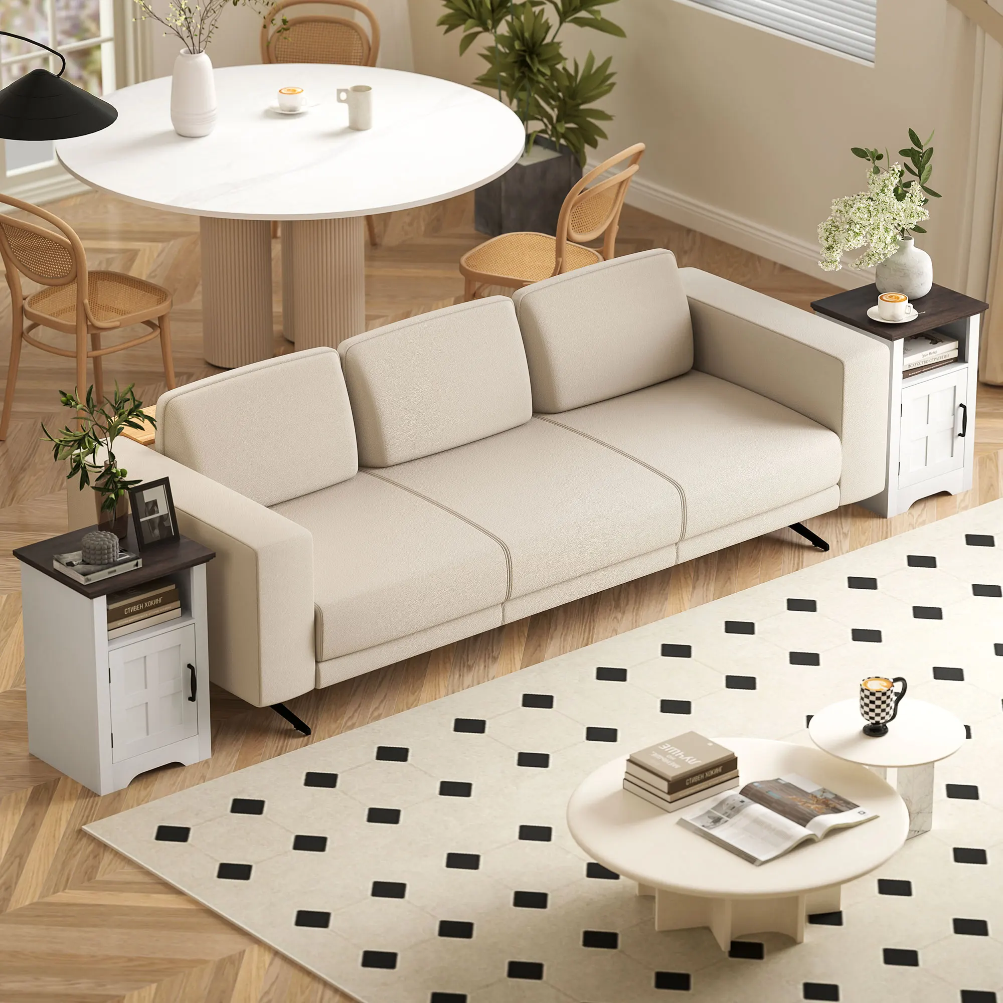 HOMCOM Juego de 2 Mesas Auxiliares para Salón Mesitas de Noche con Puerta Estilo Granero y Estante Abierto Mesas de Centro Pequeñas Rústicas para Dormitorio 40x35x60 cm Blanco