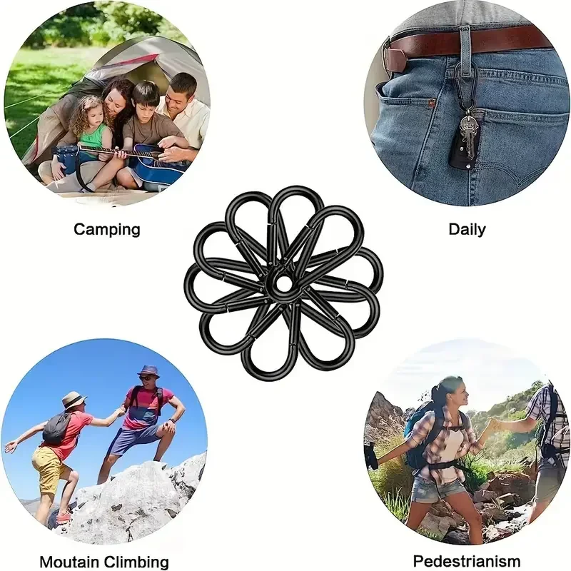 Hebilla de senderismo con gancho D versátil, color negro, para exteriores, 6 uds., duradera - imagen 4