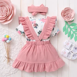 Vestido de princesa floral para bebé - Body, falda y diadema
