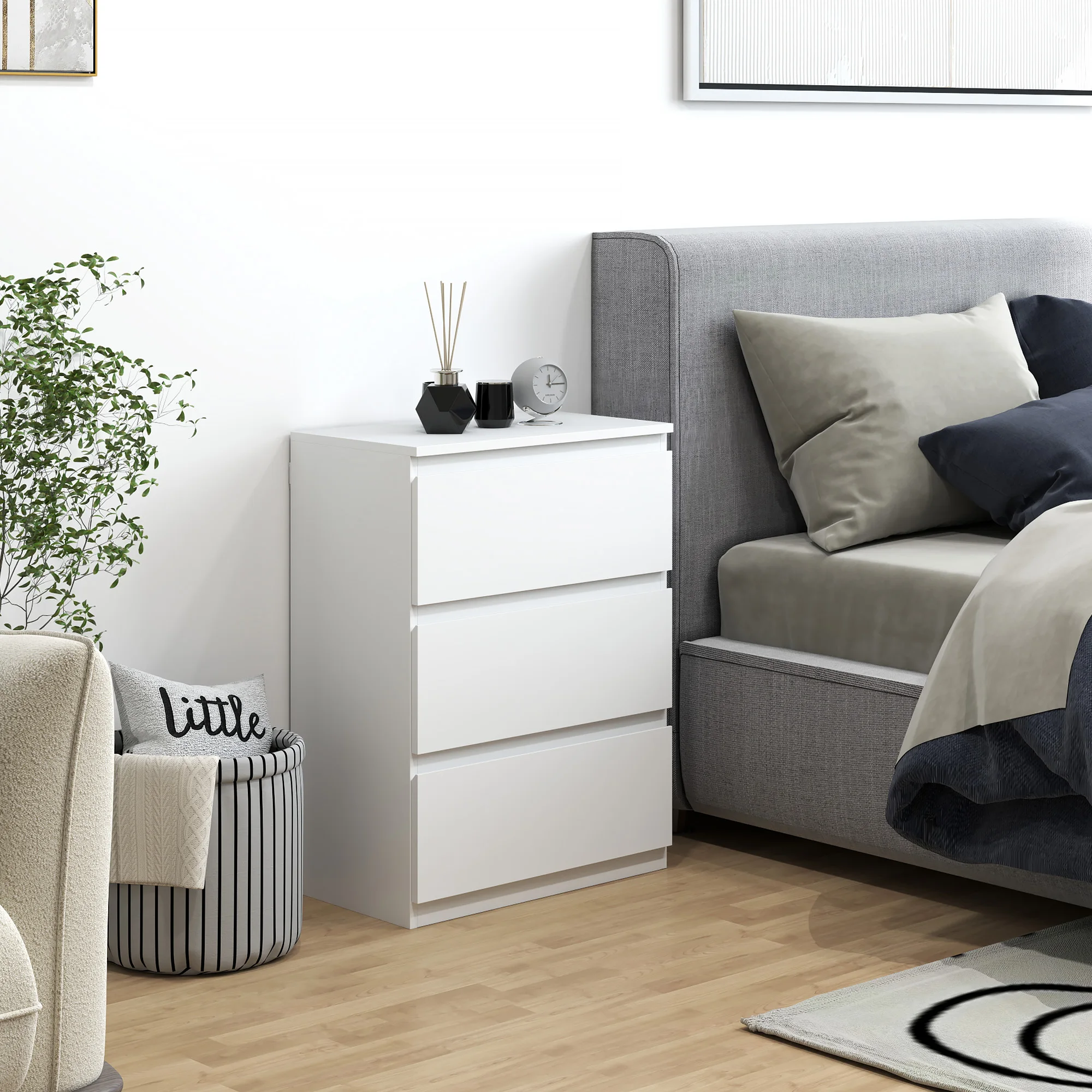 HOMCOM Cómoda con 3 Cajones Cómoda de Dormitorio Moderno con Diseño Anti-vuelco Cajonera para Salón Pasillo Blanco Brillo - imagen 2