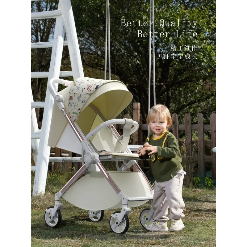 Cochecito de bebé con paisaje alto, empuje bidireccional, puede sentarse o acostarse, cochecito portátil ligero y plegable - imagen 3