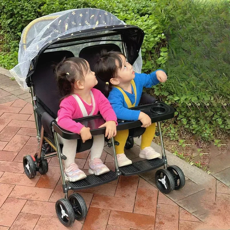 Carrito de bebé plegable para gemelos, herramienta de deslizamiento compacta, ligero, reclinable, portátil - imagen 3