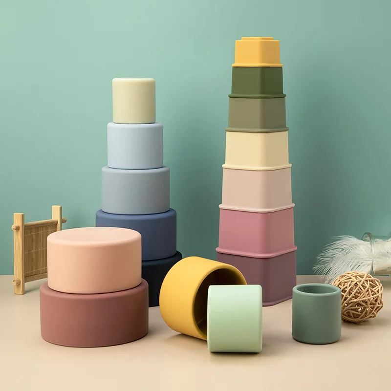 TYRY.HU 1 Juego de taza redonda bloque suave 3D juguetes educativos Montessori mordedor para bebé regalos bebé bloque de construcción de silicona sin BPA