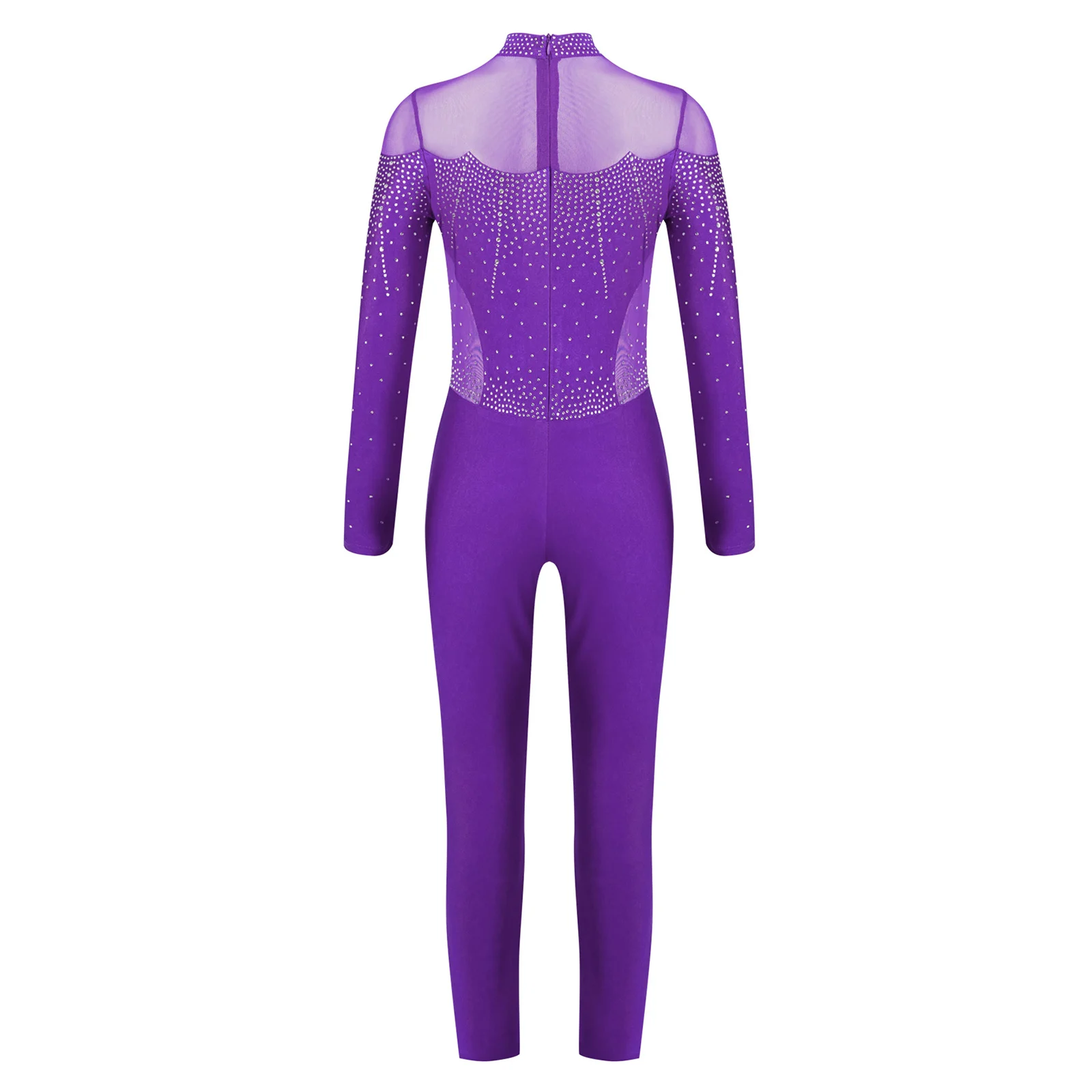 Mono de baile para entrenamiento de gimnasia y Ballet para niñas, leotardo de cuerpo completo con diamantes de imitación, pelele deportivo brillante para puesta en escena - imagen 5